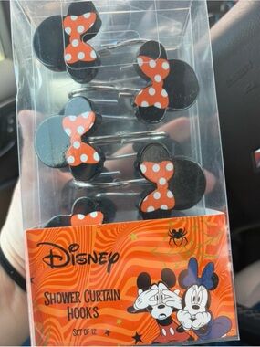Disney Black Minnie Mouse Shower Curtain Hooks with Orange Polka Dot Bows